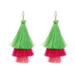 Green and Pink Tassel Dangle Drop Earrings
